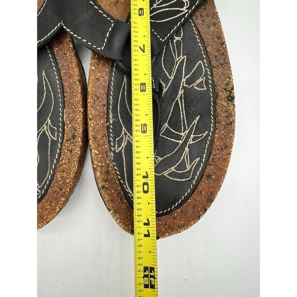 Terrasoles Women's Black Embroidered Cork Flip-Flops Sandals Size 10.5/11 - Picture 2 of 7